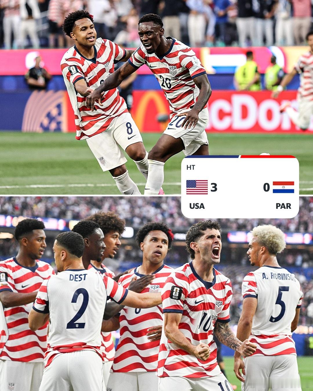 美国男足半场3-0领先巴拉圭——东道主美国队上半场火力全开，凭借巴洛贡的梅开二度