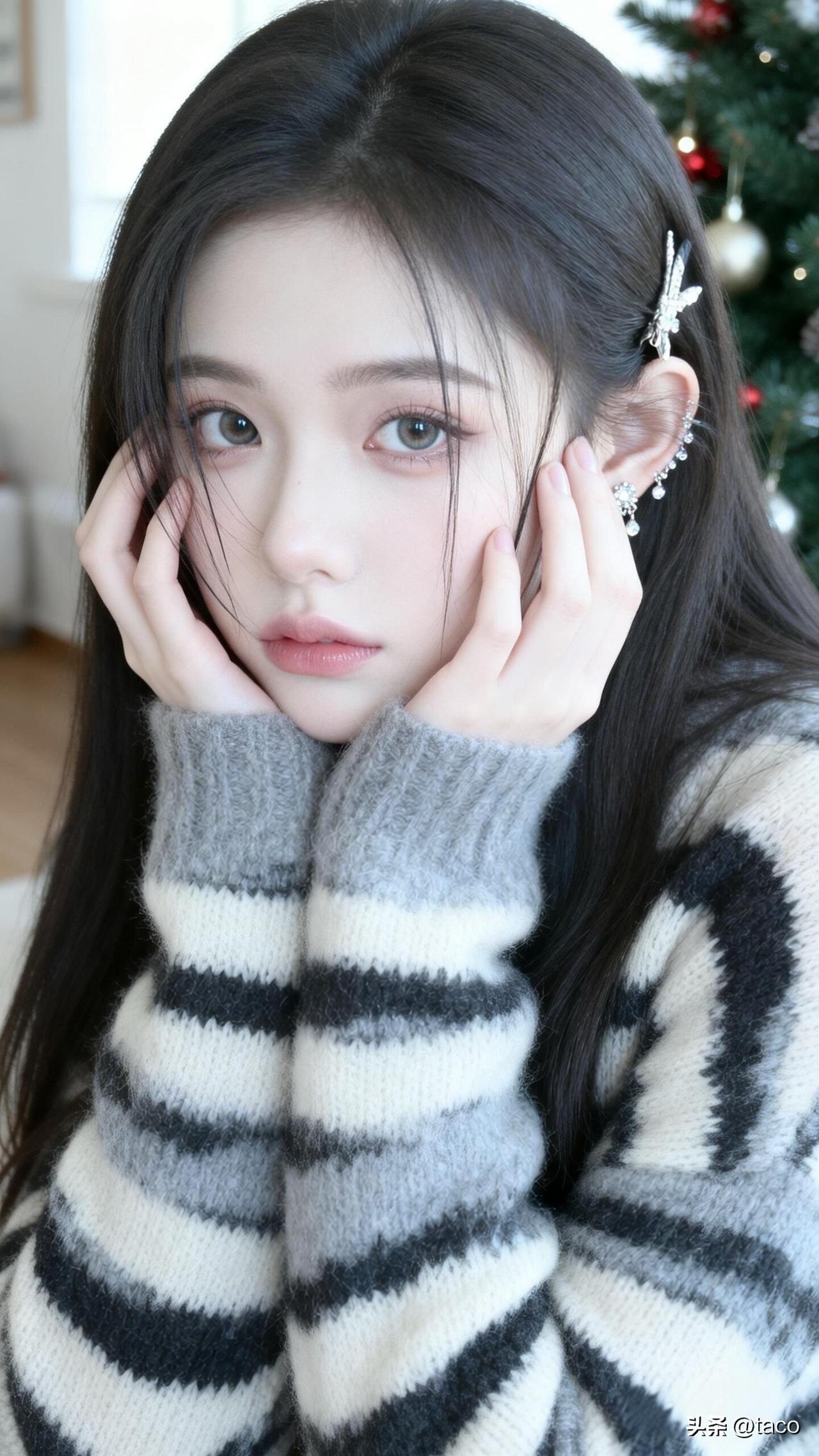 雪中美人倚，耳畔玉蝴蝶。