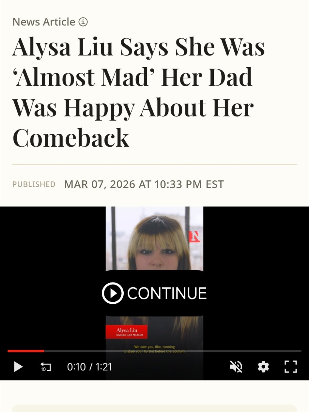 刘美贤3次力挺谷爱凌¹ 几次看下来，小姑娘Alysa Liu已经20岁，她有自己