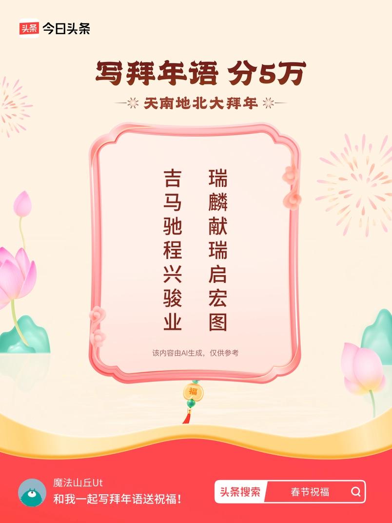 写拜年语送祝福新春拜年送祝福！我的祝福是：“吉马驰程兴骏业，瑞麟献瑞启宏图”！快