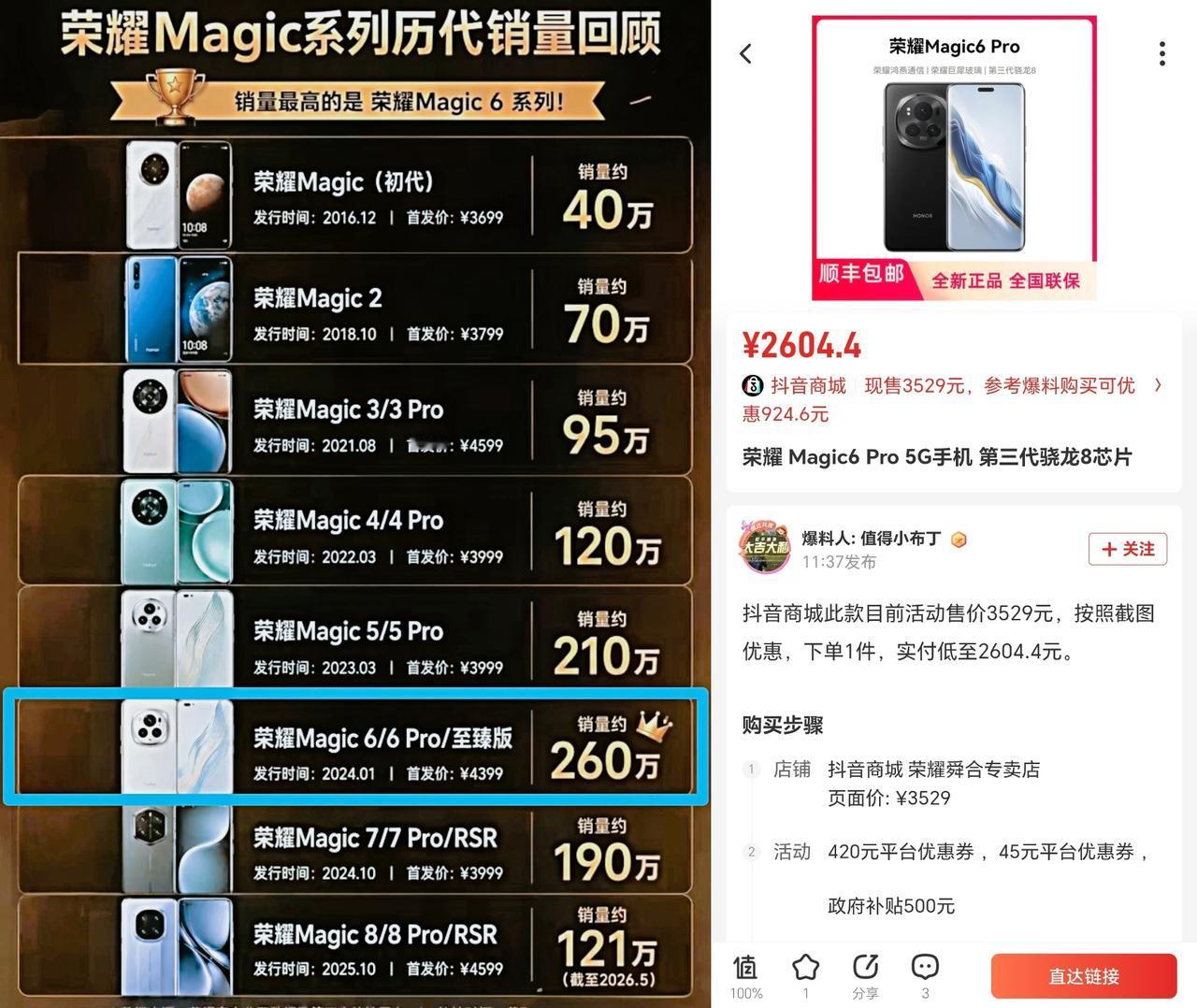万万没想到！荣耀历代Magic系列旗舰中最受欢迎的竟然是Magic6系列，直接突