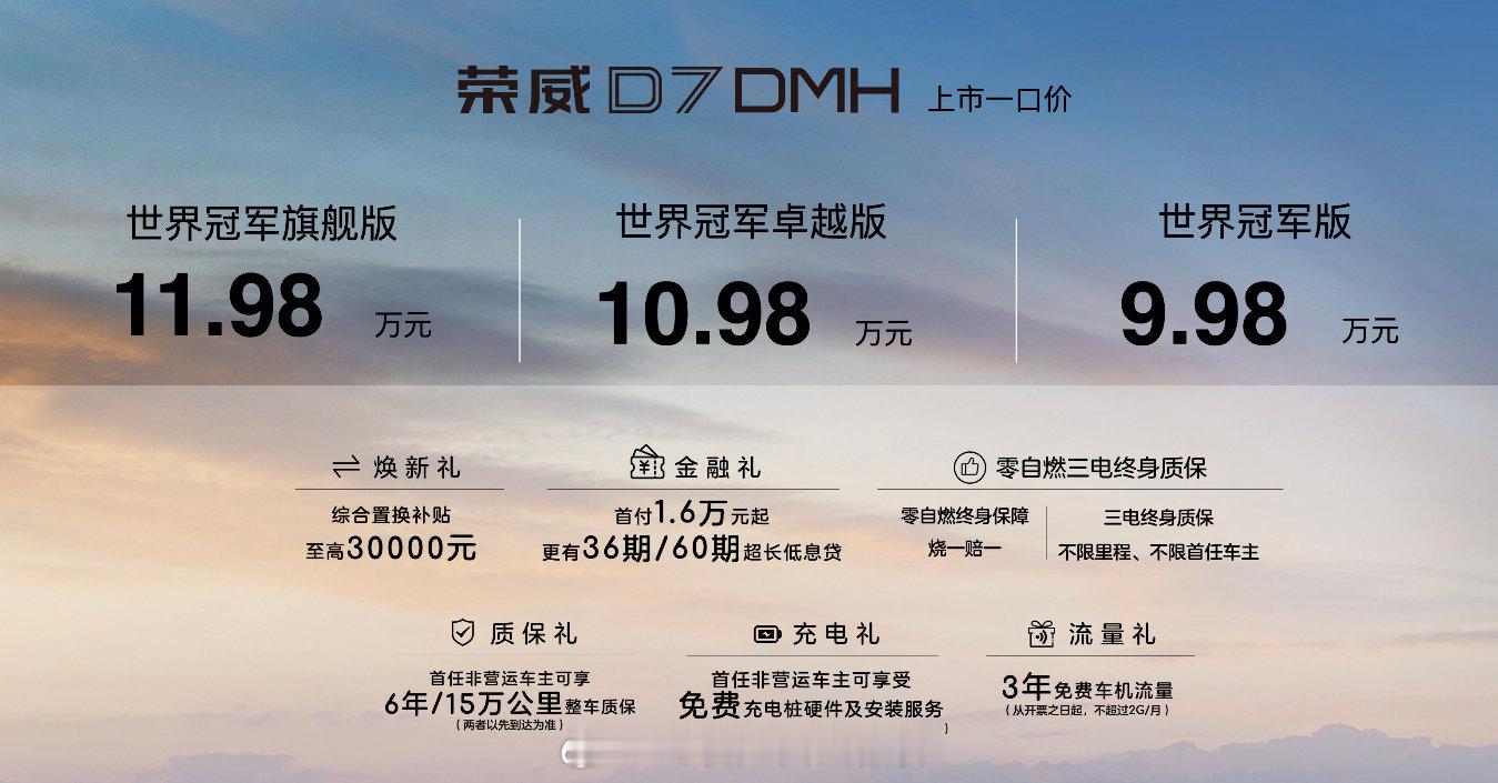 句句不提他，句句不离他，荣威D7 DMH上新世界冠军版，9.98万元起售，平价插