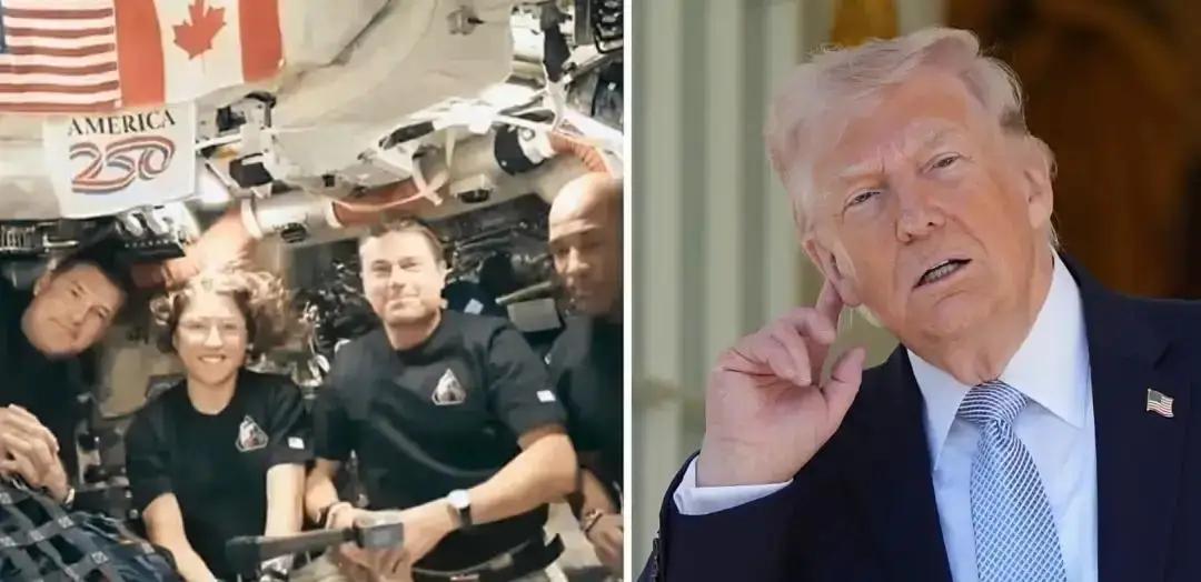 图一，美国四个宇航员，围着月球转圈，这是登月后，人类离月球最近的一次，
懂王当然