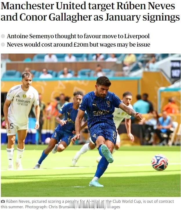 卫报记者JJ消息，鲁本-内维斯和加拉格尔都是曼联在一月份的引援目标，伯恩茅斯的泰
