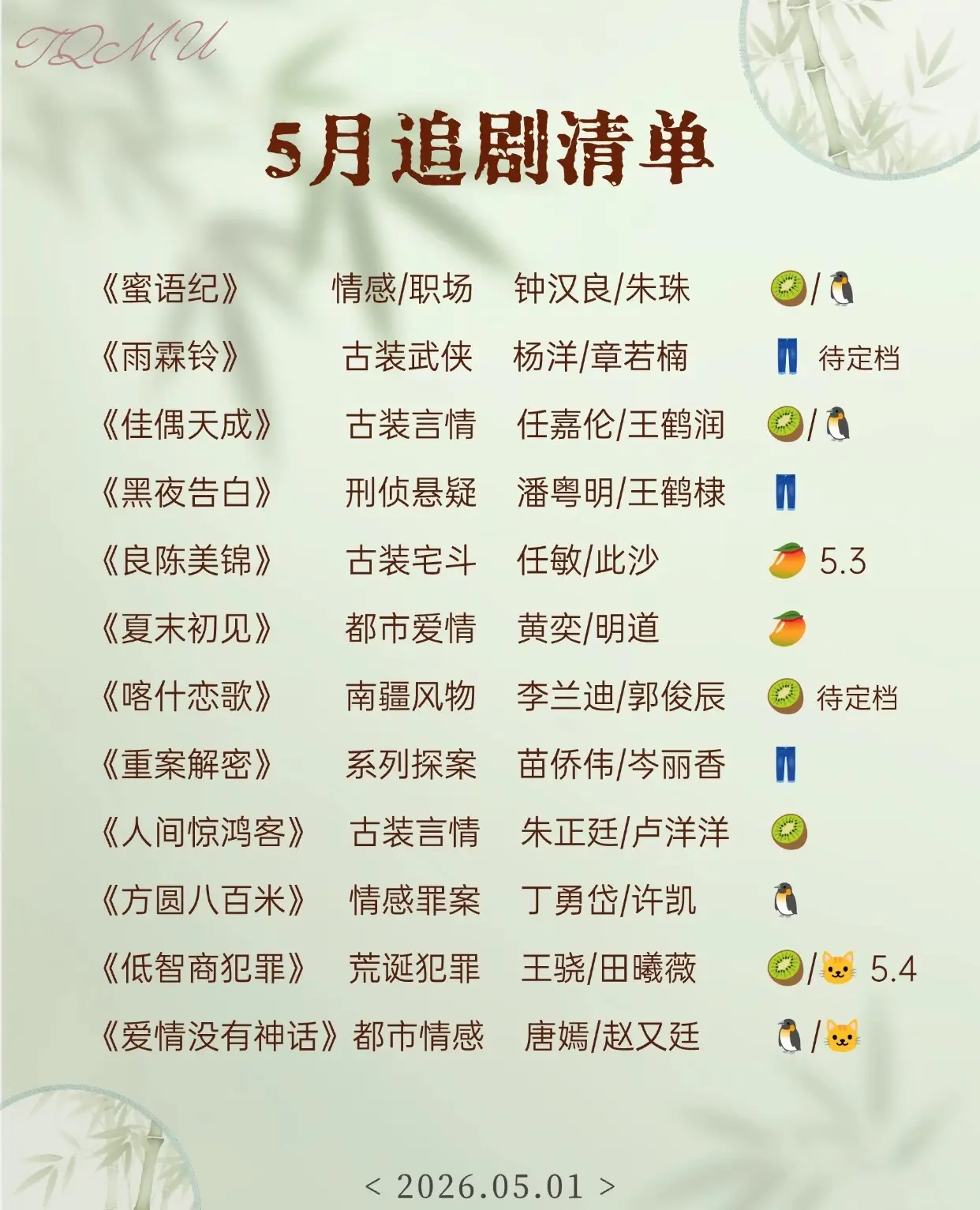 5月追剧清单，五一大促直播间买一赠一。5🈷️在播剧清单：新剧指南（2...