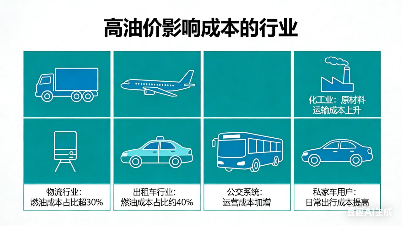 交通运输：航空、海运、公路货运及物流企业首当其冲，燃油常占运营成本的三到四成，油