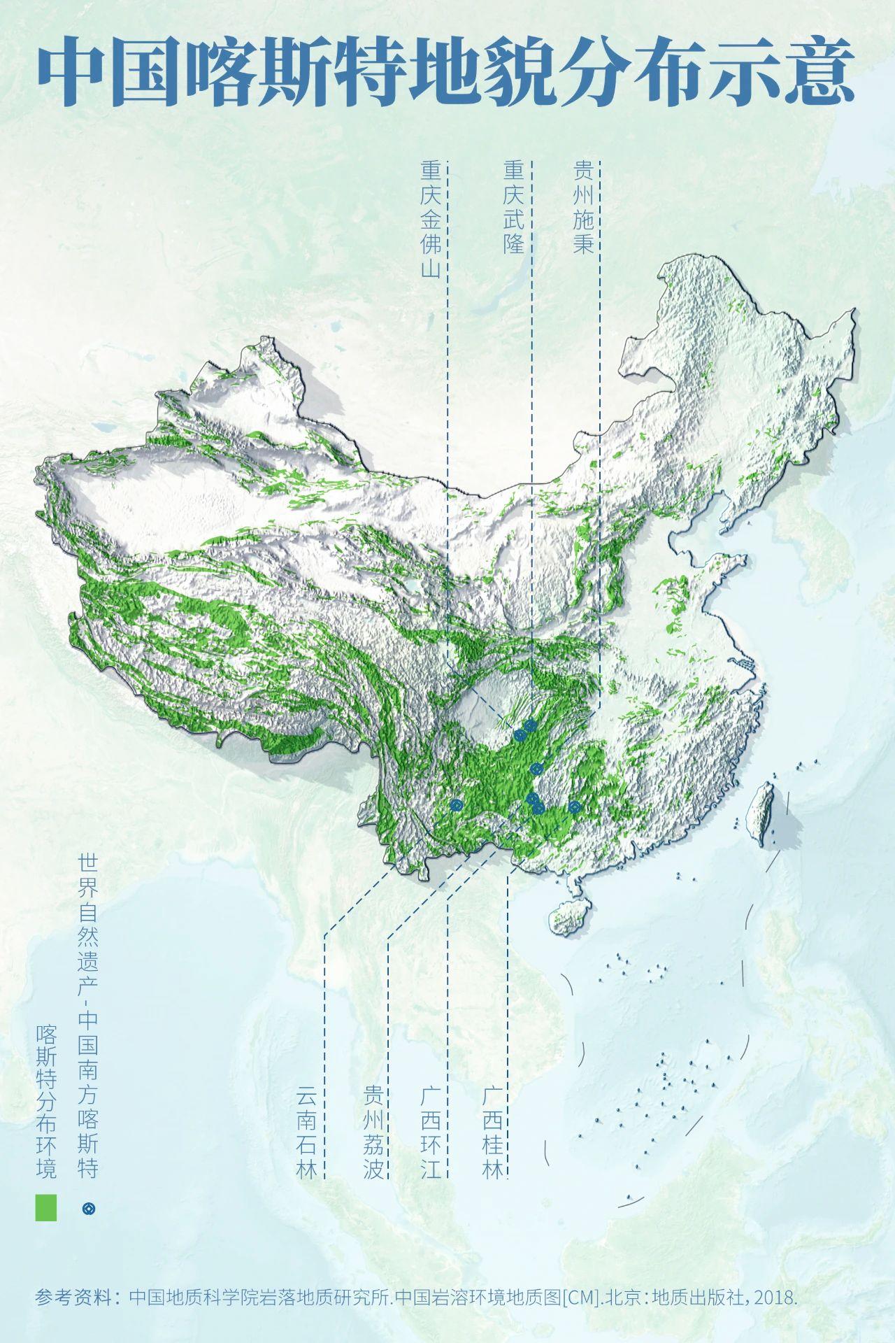 中国-喀斯特地貌分布最广的国家。喀斯特地貌，是具有溶蚀力的水对可溶性岩...