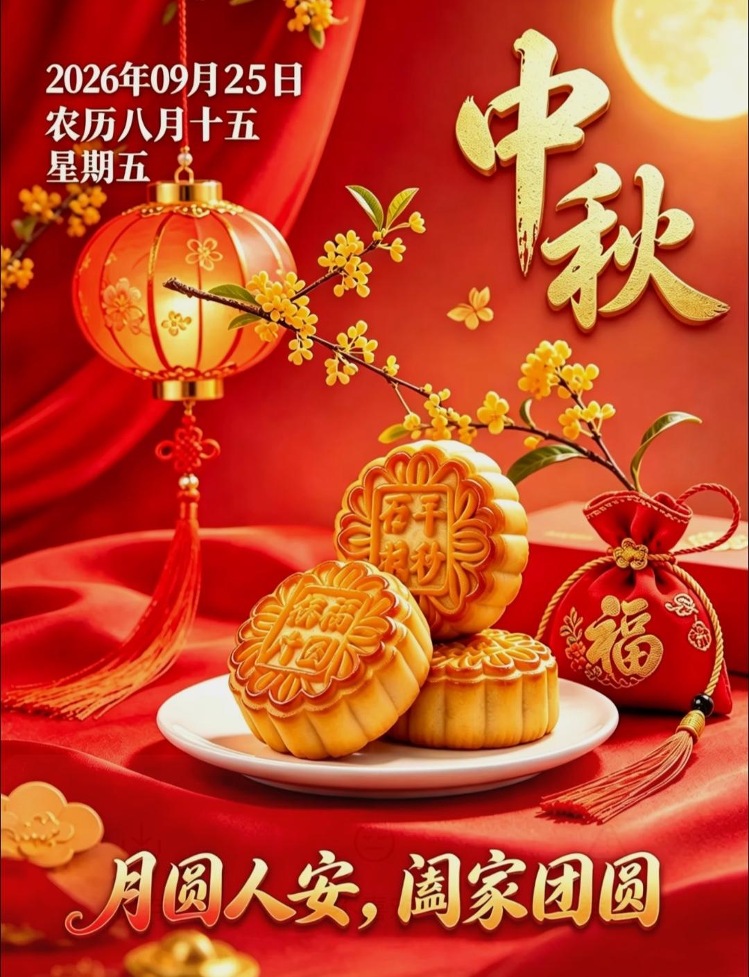 ²⁰²⁶/₀₉.₂₅ 🥮
中秋节快乐！
祝您和家人：
月圆人圆，事事如愿；
福