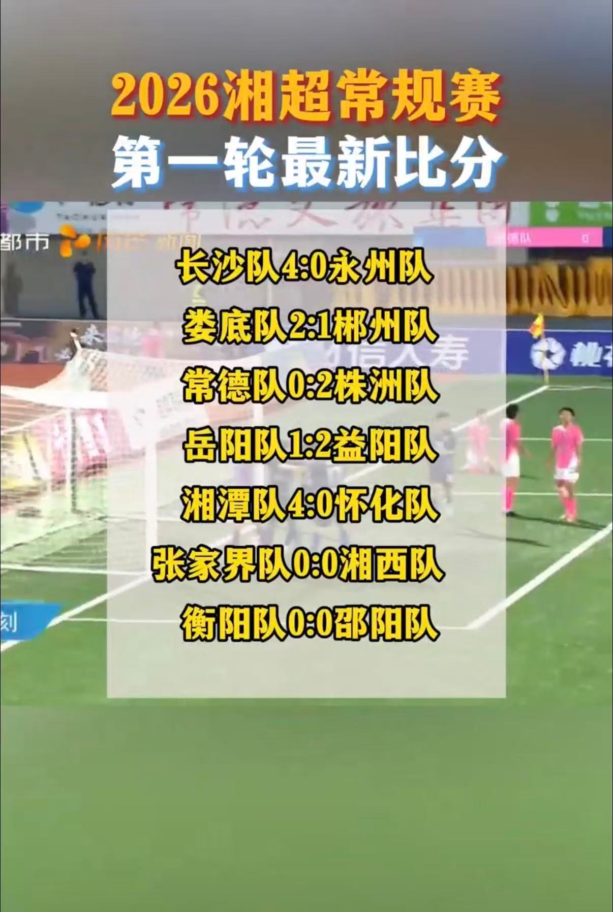 湘超常规赛第一轮比分出炉湘超2026湘超直播首轮积分榜新鲜出炉，取胜队伍暂列上游