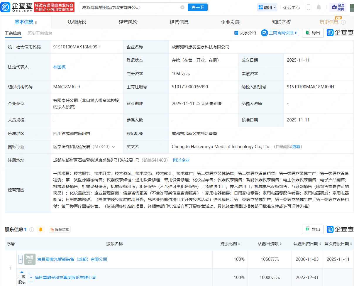 海目星在成都成立医疗科技公司