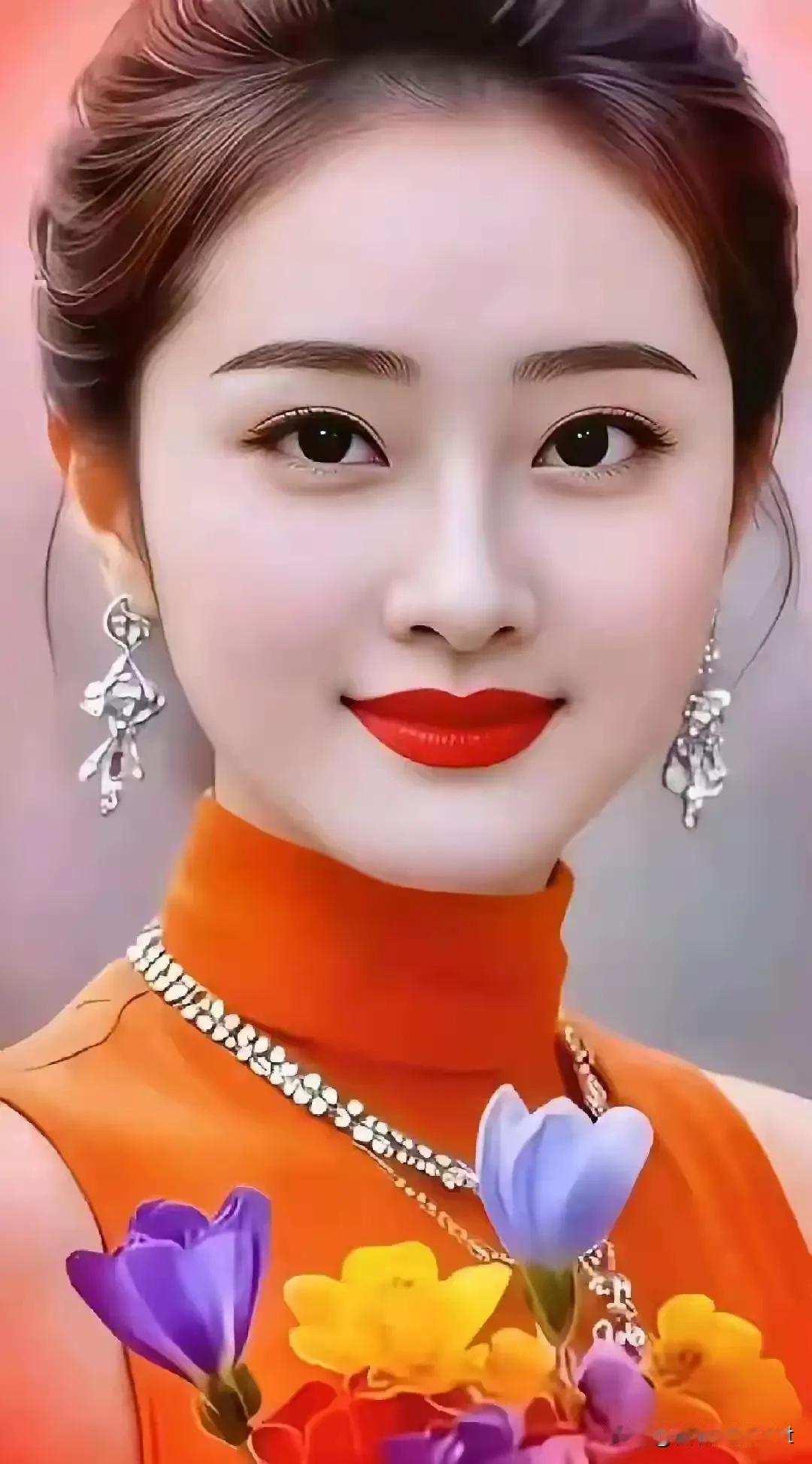 清平乐·橙裳芳韵
 
云鬟轻绾，银饰垂清婉。一抹橙衫融锦粲，簇簇繁花相伴。
明眸