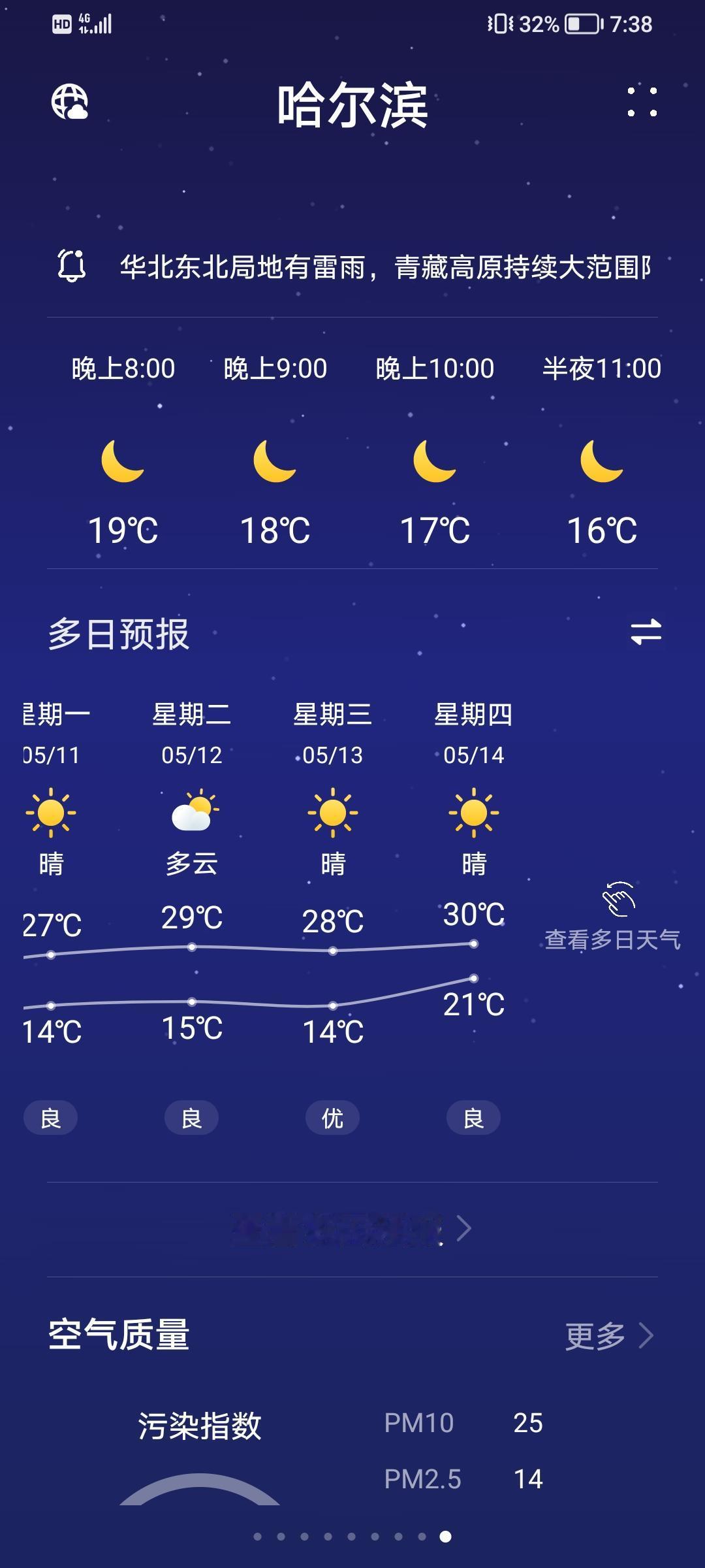 下个星期，哈尔滨白天最高温度30度，东莞却只有26度，南方天气怎么？