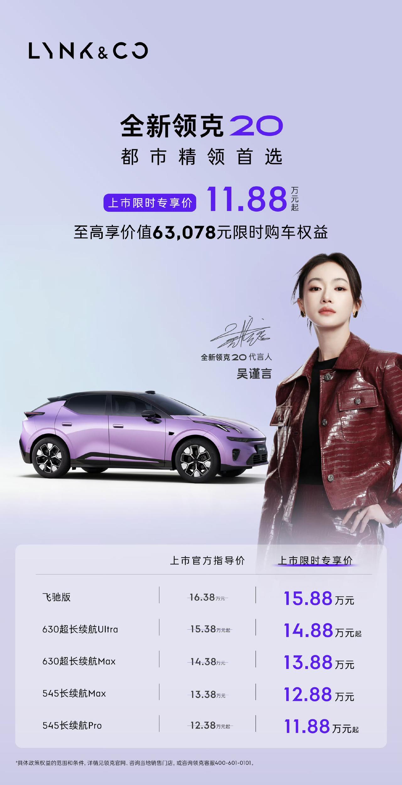 今天全新领克20上市了，限时专享价11.88万起。这个价格有点意外，直接把800