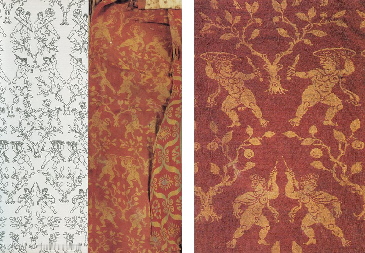 1995年新疆尉犁县营盘墓地M15出土汉晋时期罗马风格的毛织罽袍 