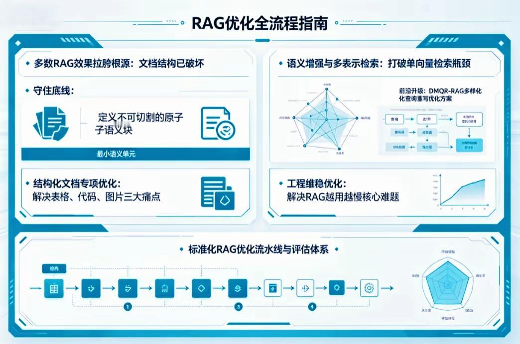 RAG全流程工程优化完整拆解
 
一、RAG效果差的核心根源：文档结构被破坏
 