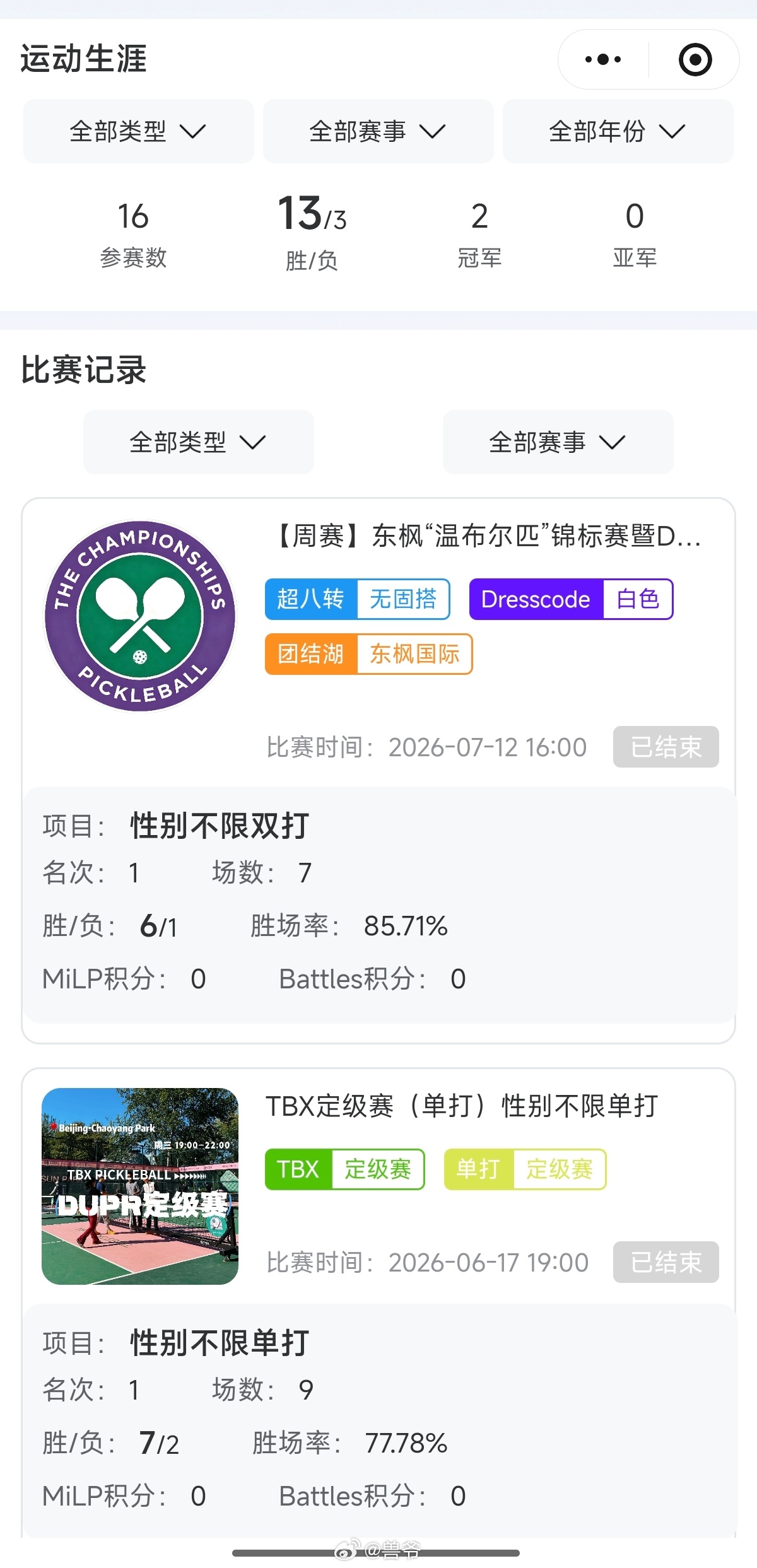 午觉起床报了个匹克球双打比赛，拿了个第一 