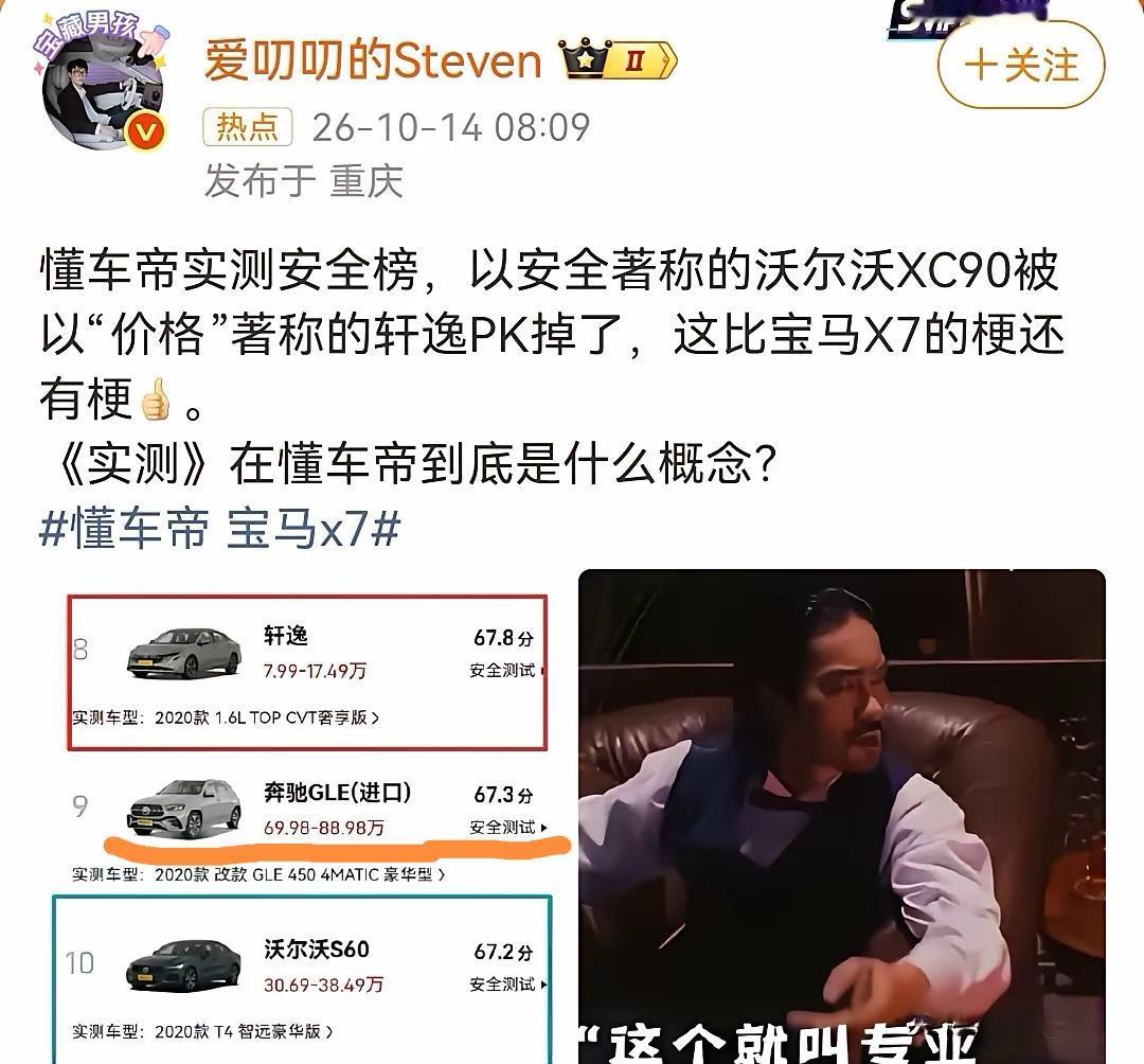 这下有好戏了，有博主在“懂刹车”实测安全榜，发现以“性价比”著称的轩逸力压进口奔
