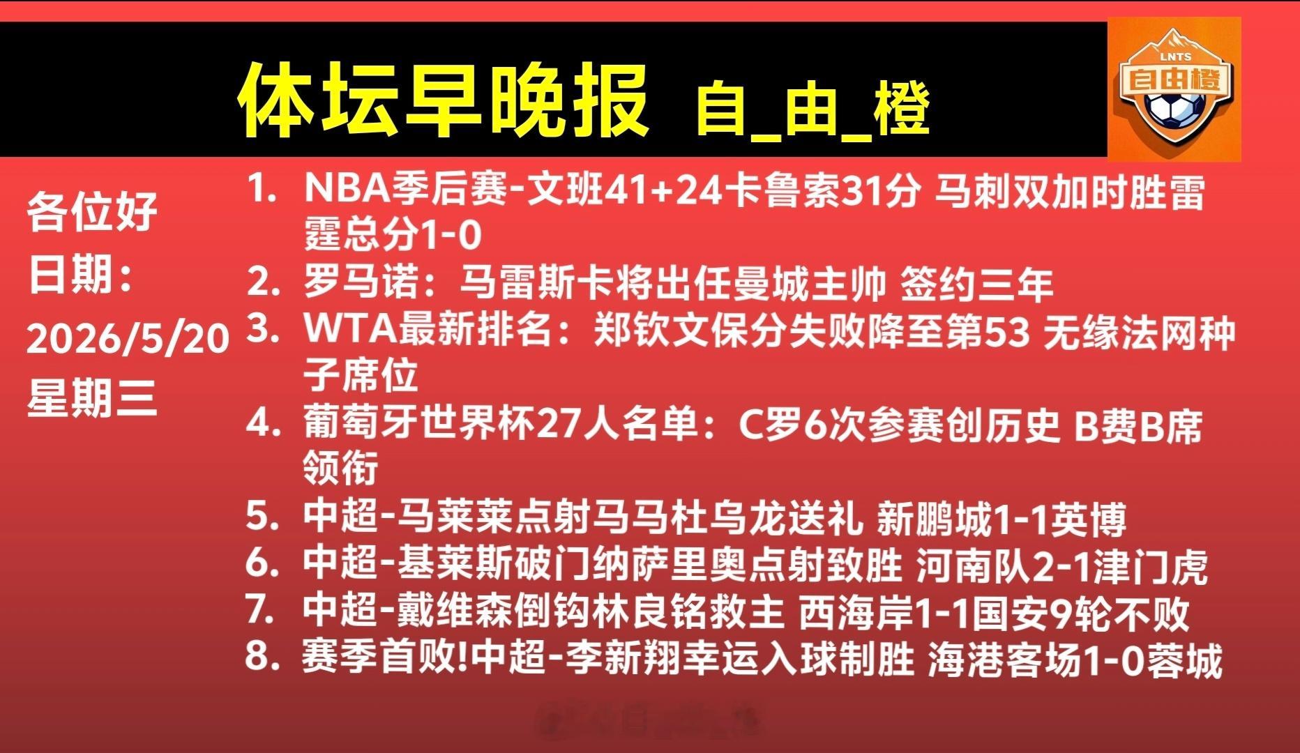 自由橙每日橙语体坛早晚报