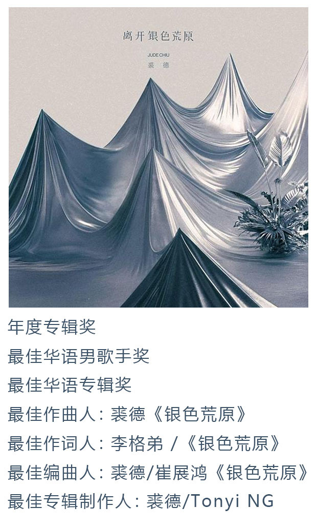 本届金曲奖提名7项，四张专辑全部入围金曲歌王的裘德先生周六依旧缺席，原因是「来不