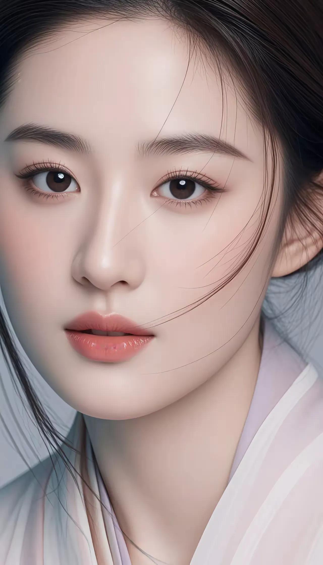 柔美清新的古风美人，眼神灵动，唇红齿白，仿佛从画中走来。