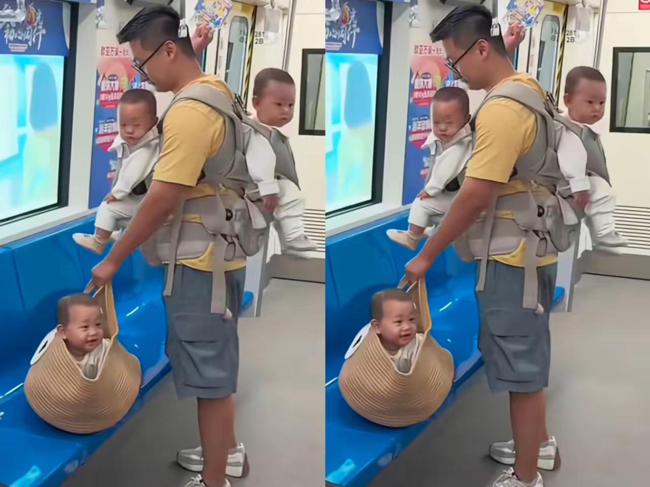 笑不活了，家人们
这火出人民日报了
够吹一辈子了
​这奶爸带三娃的操作绝了！俩背