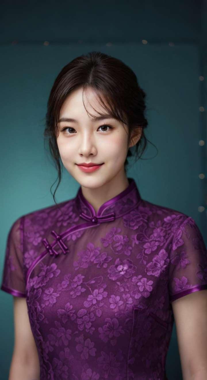 AI扩图 AI紫裙旗袍韵