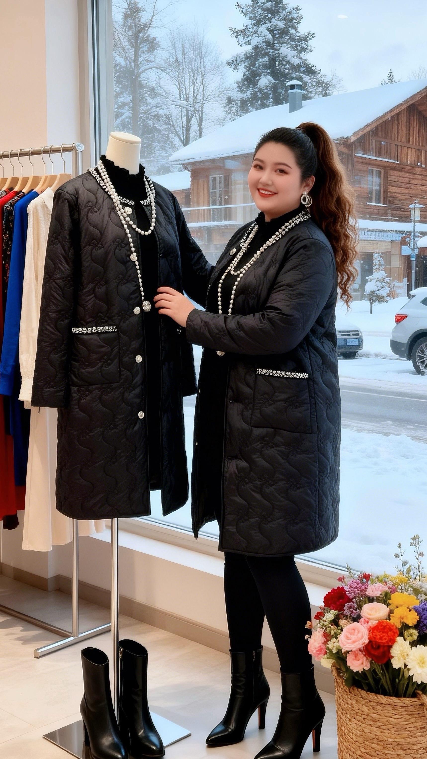 大码女装 保暖外套时尚休闲穿搭胖妹妹的冬季有效穿搭我的初雪穿搭准备好啦