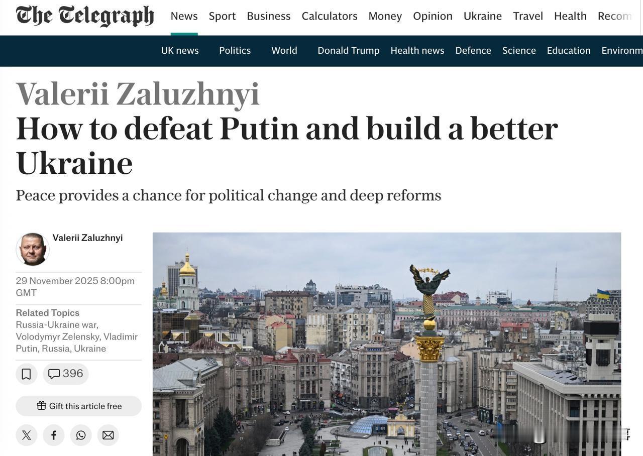 乌克兰武装部队前总司令扎卢日内呼吁乌克兰加入北约、在乌克兰领土上部署核武器或大规