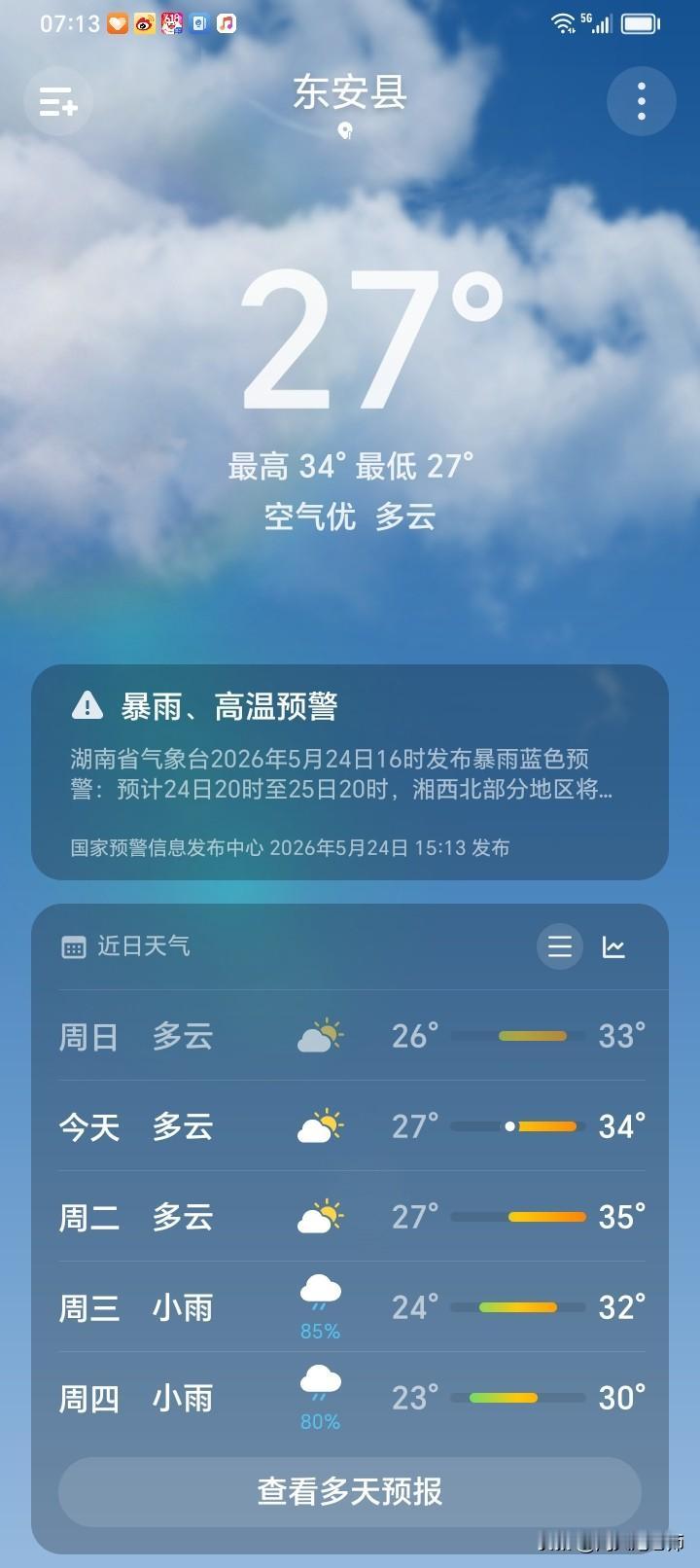 这几日，永州的天气酷热难耐，用个词形容便是“热得不亦乐乎”。
今日最低气温27度