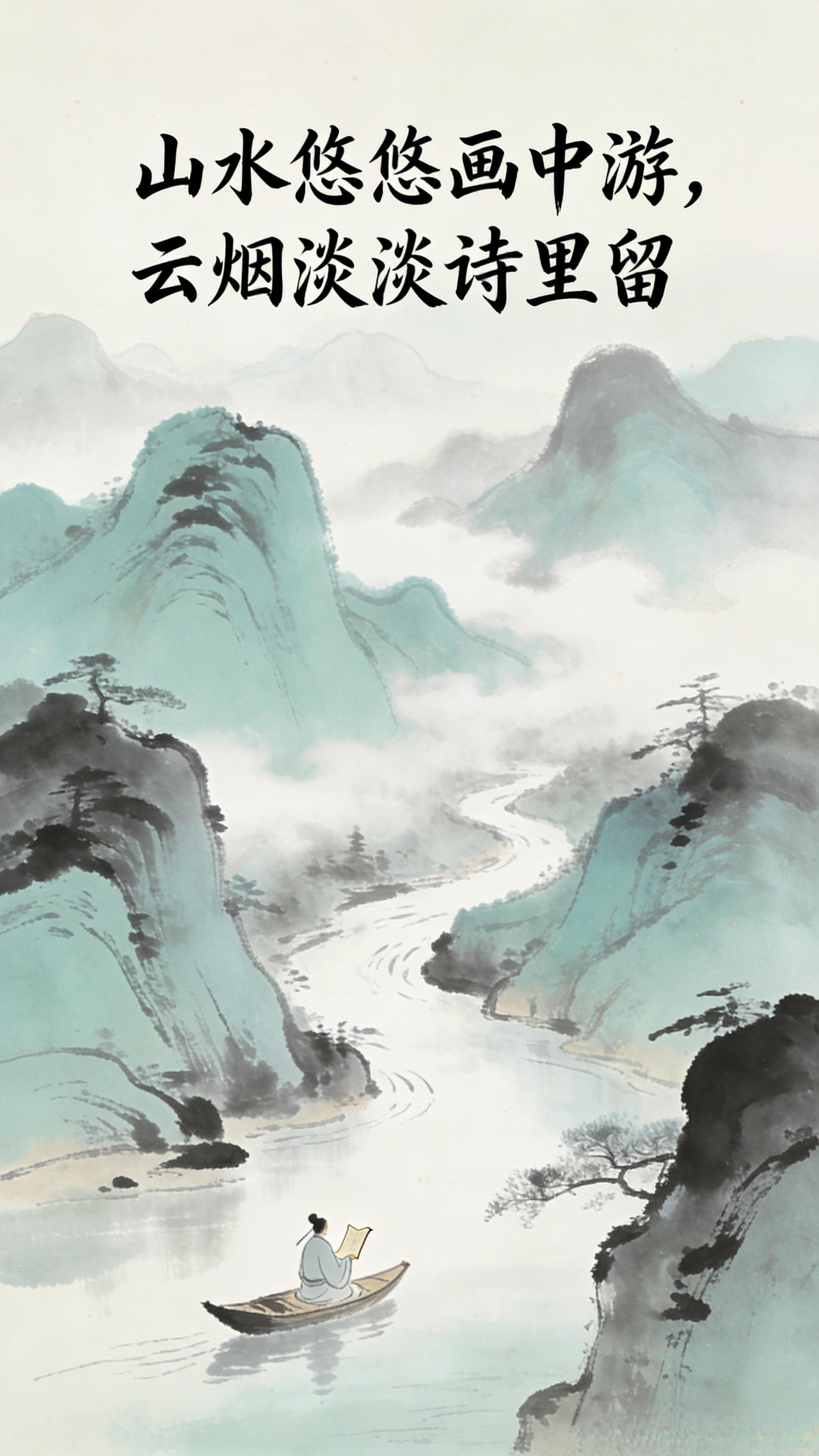 上联：山水悠悠画中游，求下联  云烟淡淡诗里留