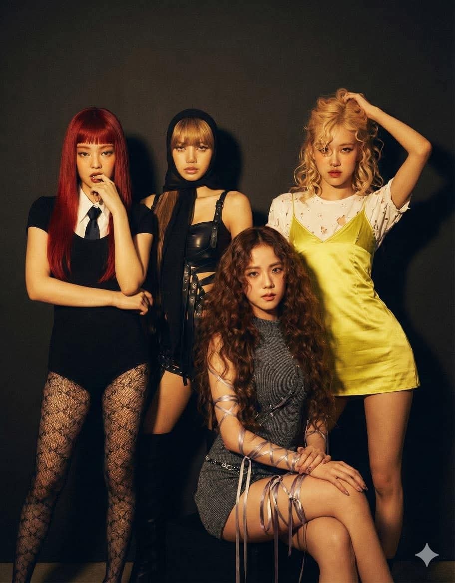 把BLACKPINK成员个人专辑封面造型AI到一起后…有种超级英雄合体的既视感 