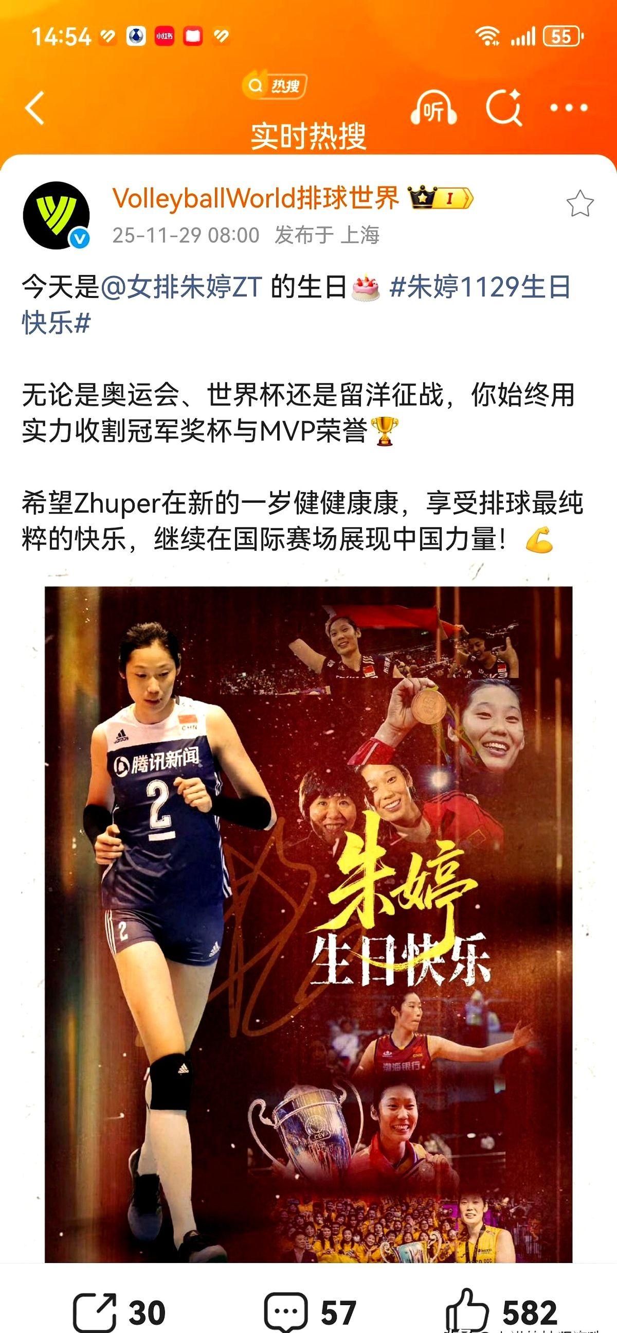 FIVB官方都来送祝福，朱婷这排面真能打！

今天国际排联微博发文祝朱婷生日快乐