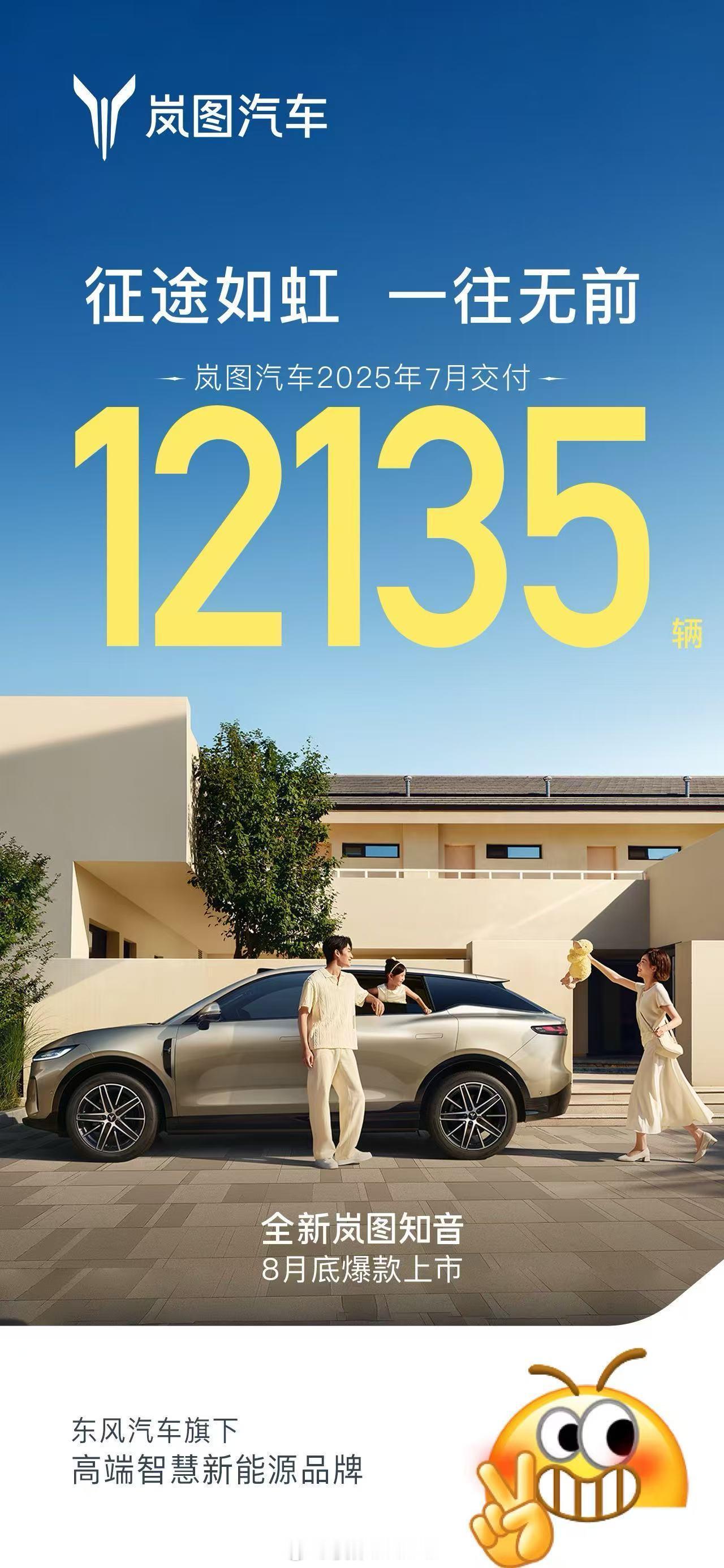 岚图汽车7月交付12135辆央国企新能源品牌岚图真的太猛了！7月交付 12,13