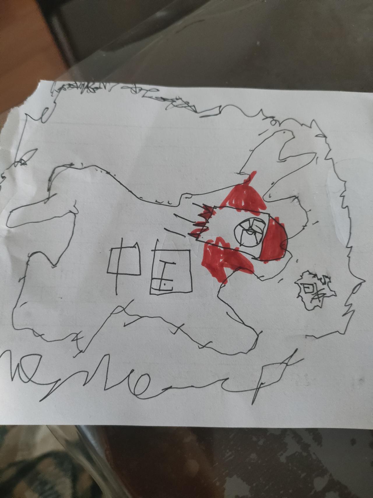 中国人的爱国情怀是基因里自带的吧，读幼儿园中班的儿子安安静静的画了一幅画，我以为