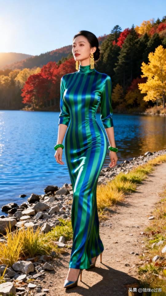 下面图中展示的条纹连衣裙中，粗纹的好看还是细纹的好看？连衣长裙 美女壁纸