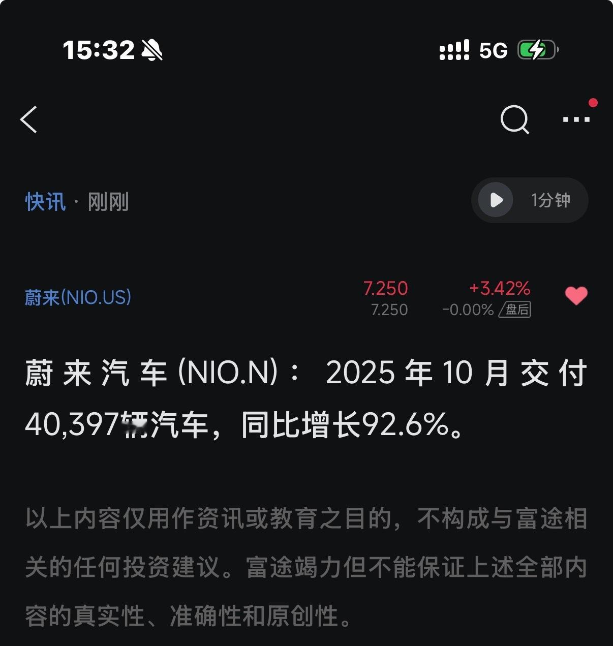 蔚来 汽车2025年10月交付40,397辆汽车，同比增长92.6%，再创历史新