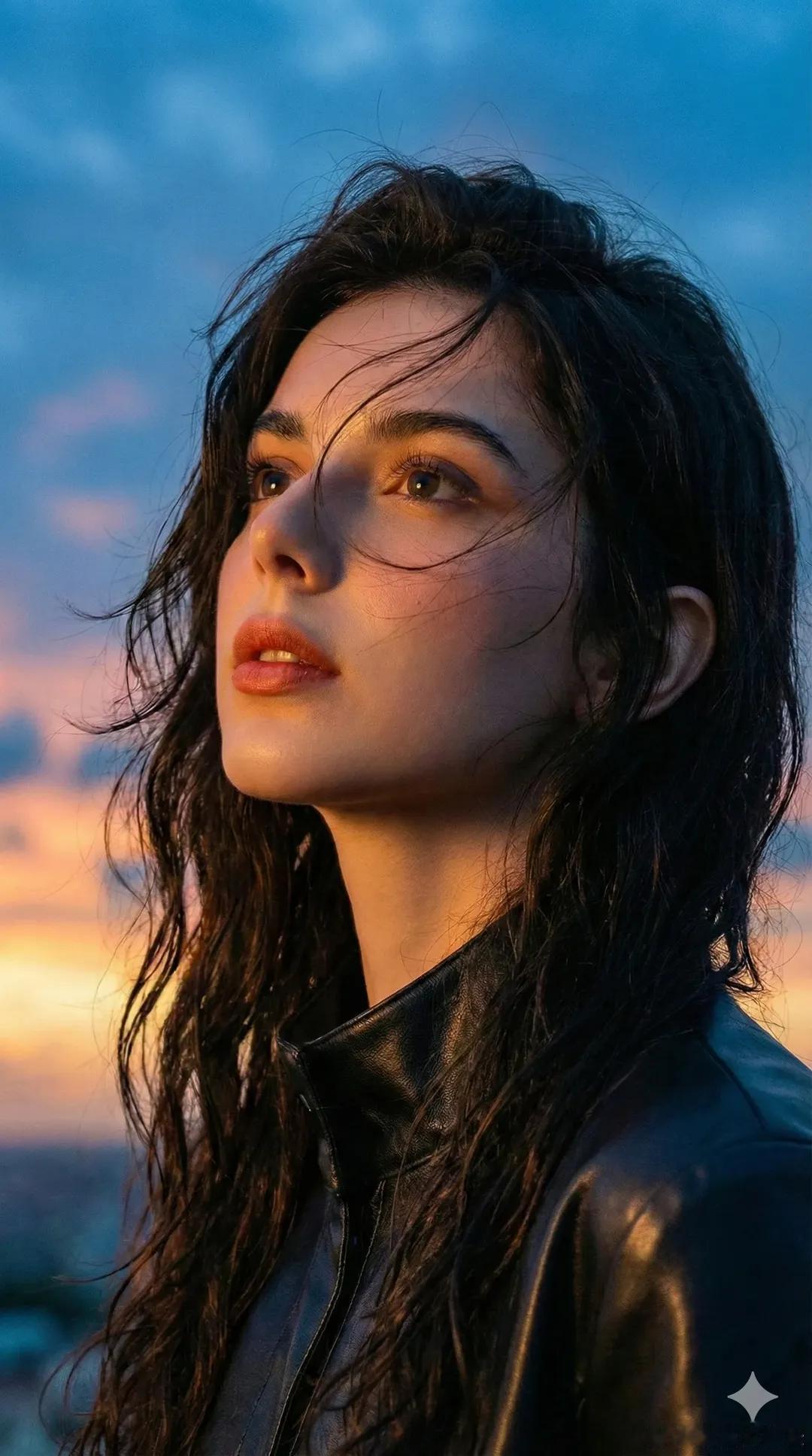 提示词（中文）目标  创作一幅“超写实电影级”日落肖像：情绪细腻、自然美感、胶片