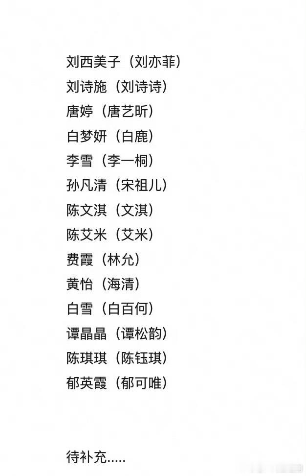 部分艺人真名艺名汇总，刘亦菲真名就叫刘西美子啊？好像日本名啊… 艺人真名艺名汇总
