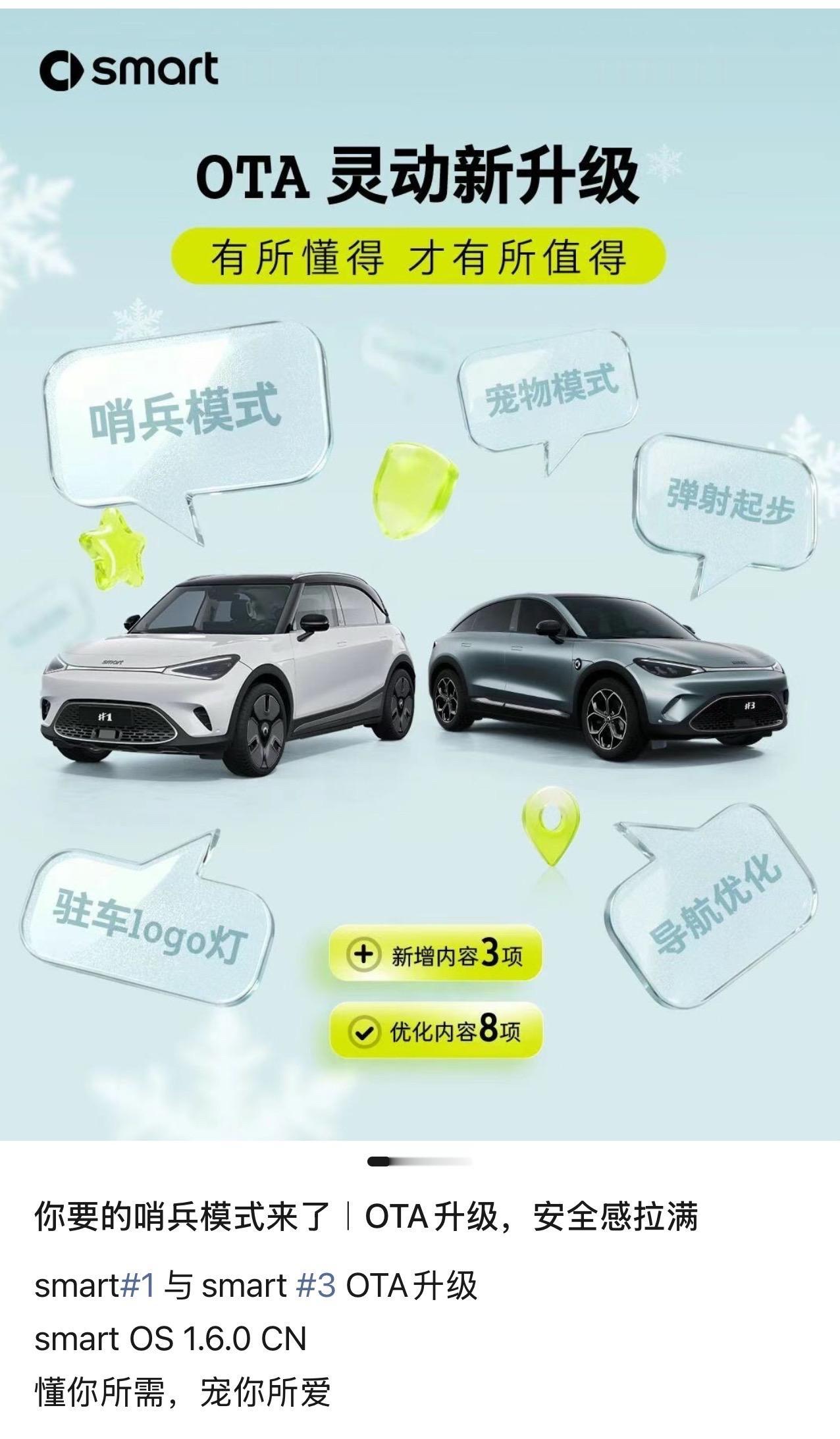 3年多以前的smart韭菜
竟然还能迎来这时代流行的“哨兵模式”
这次的OTA