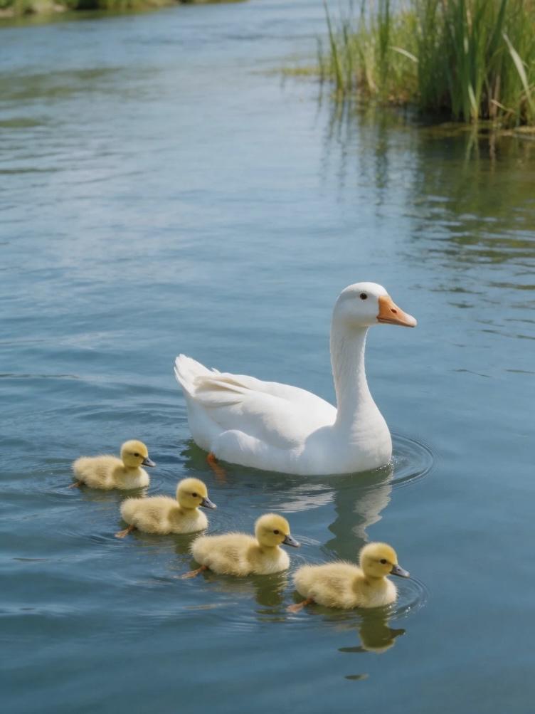 “母鸭带领小鸭游湖，温馨画面暖人心！”🦢💕湖边鸭景 带小鸭子出去玩