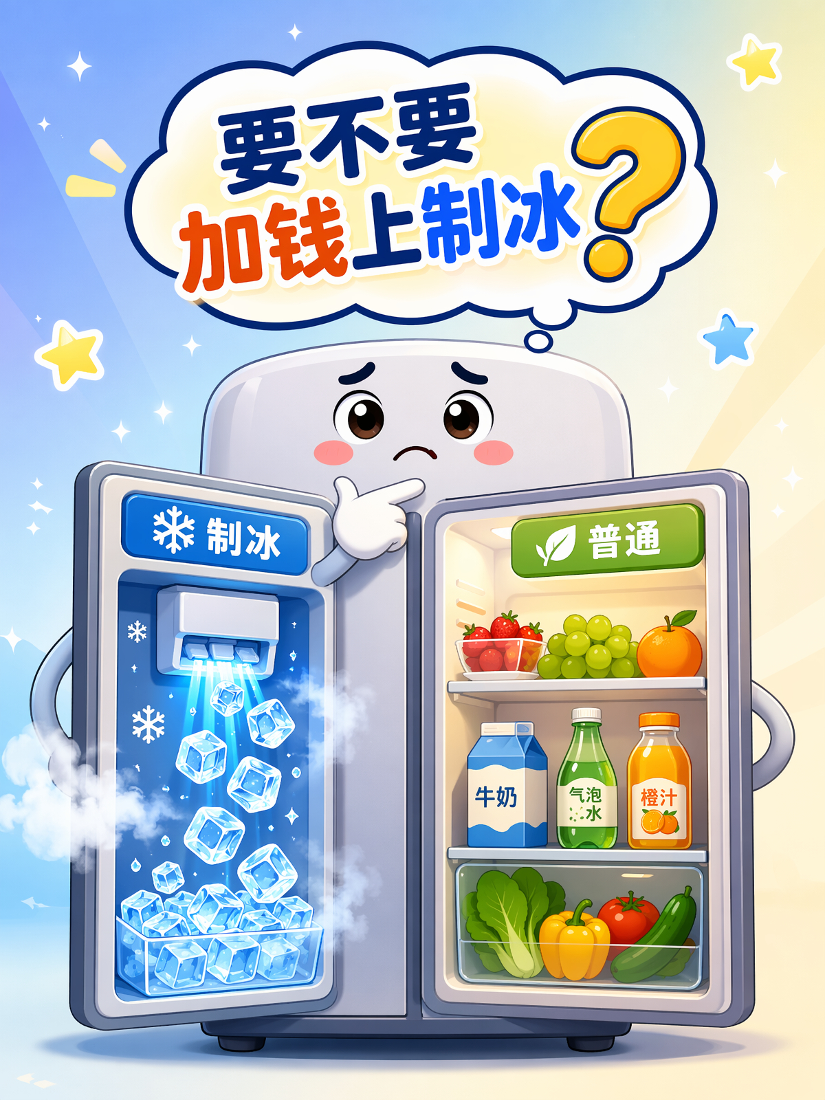 冰箱要不要买带制冰功能的 其实纠结的点不只是有没有用，而是值不值。如果冰箱带制冰