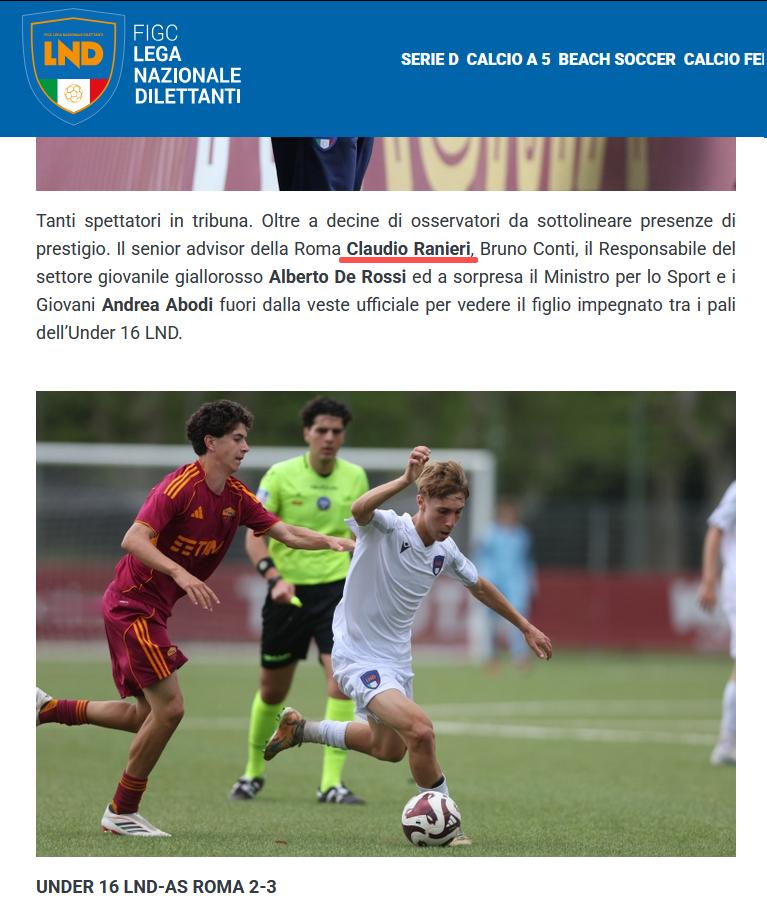 昨天罗马U16在特里戈里亚3-2战胜了来访的LND U16国青队，官网透露不少知