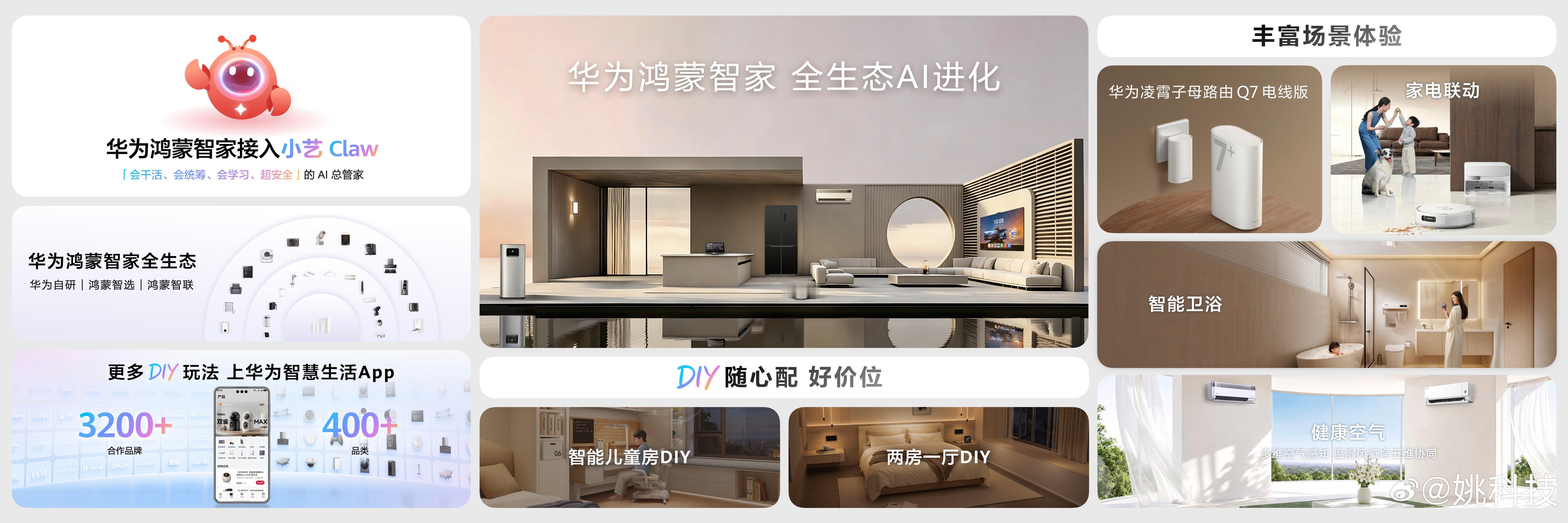 新一代华为鸿蒙智家，全生态，AI进化。“1+3+N”核心架构全新升级，小艺Cla