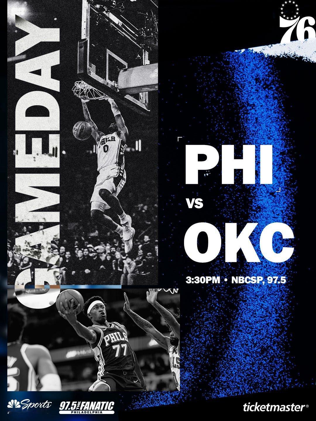 北京时间明天凌晨4点半，76人队的“五连客”第二战，将面对联盟战绩第一的雷霆，以