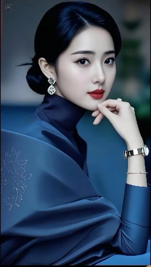 优雅蓝调，红唇诱惑，尽显东方魅力！