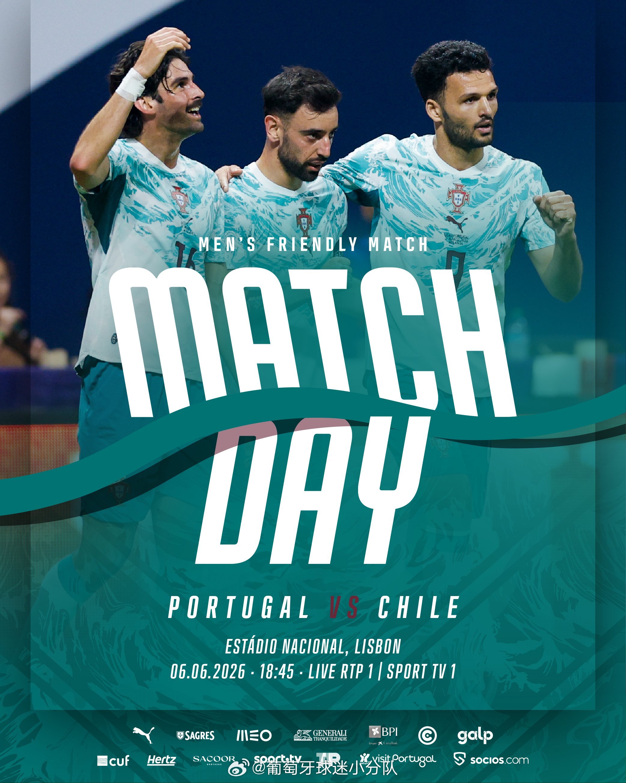 比赛日！！！！！⚽️友谊赛👉葡萄牙—智利📍葡萄牙里斯本🏟️国家体育场📺爱