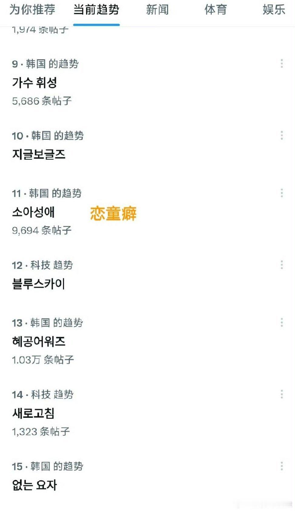 金秀贤恋童癖登韩国趋势国内热搜都爆了好几次了，韩国就只有一个恋童癖的热搜[允悲]