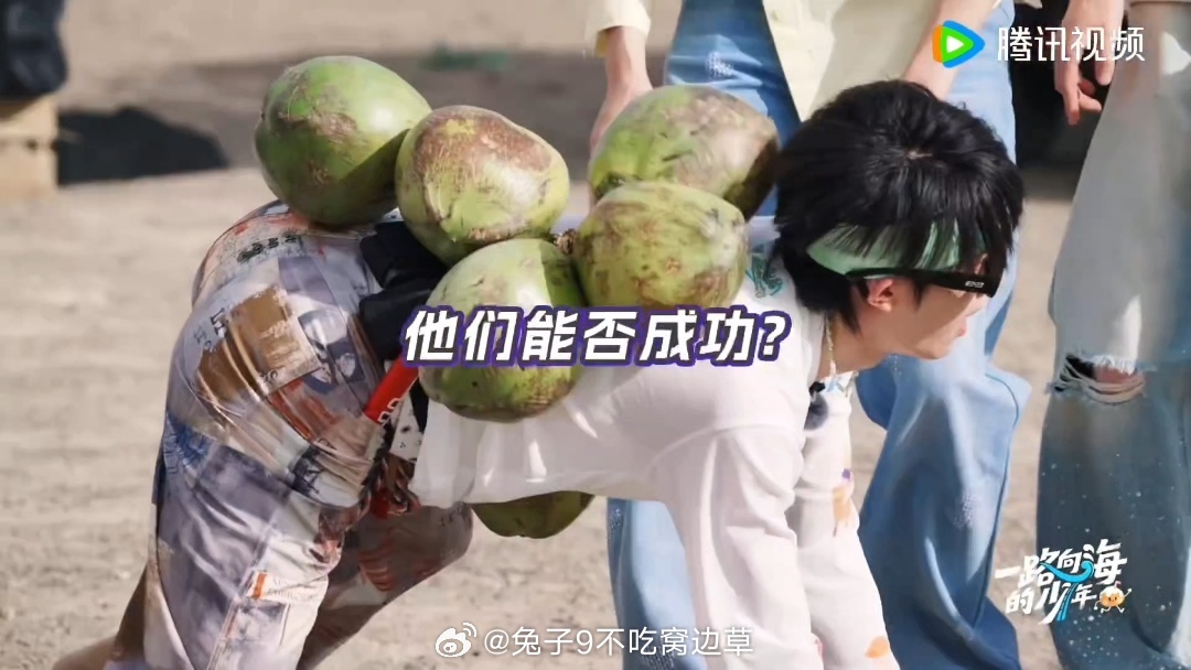 苏新皓腰王发力了苏新皓模仿螃蟹背椰子 TOP为了运椰子全员出奇招，咬的背的挂的都