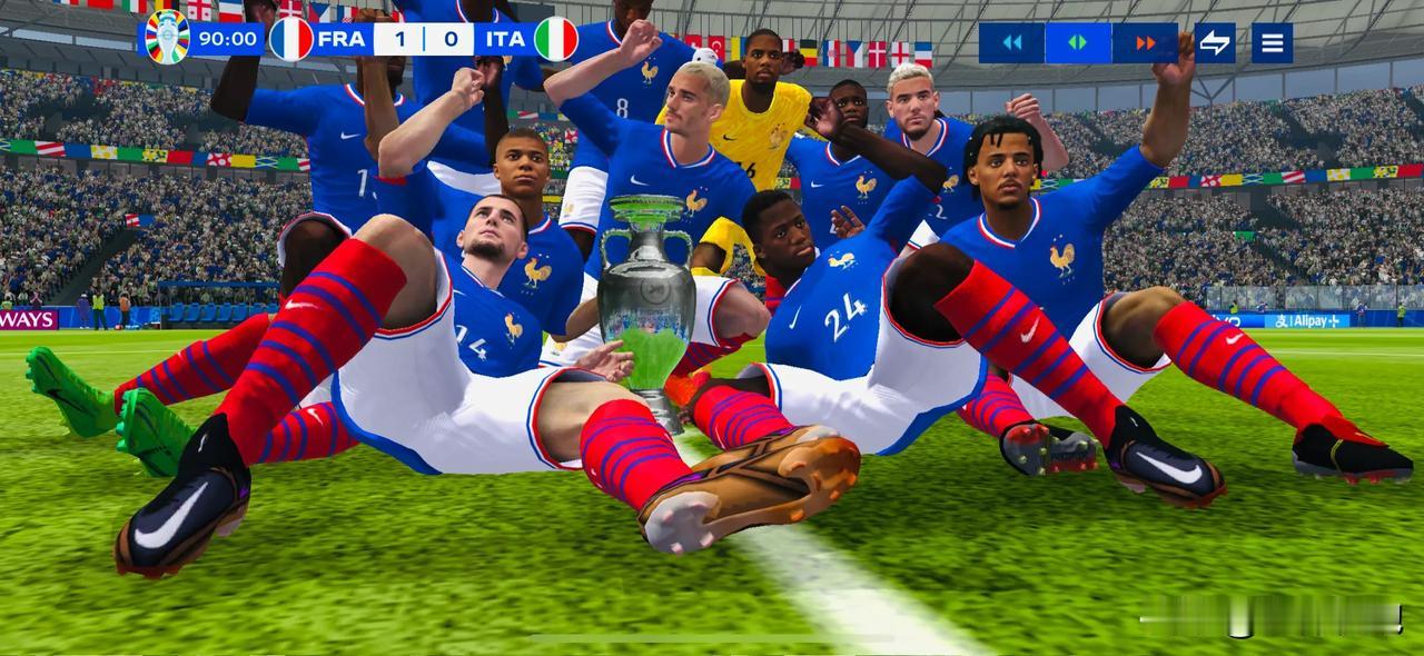 昨晚打了FIFA欧洲杯游戏，选了法国队做主队，结果小组赛三连平0进球0丢球排名第