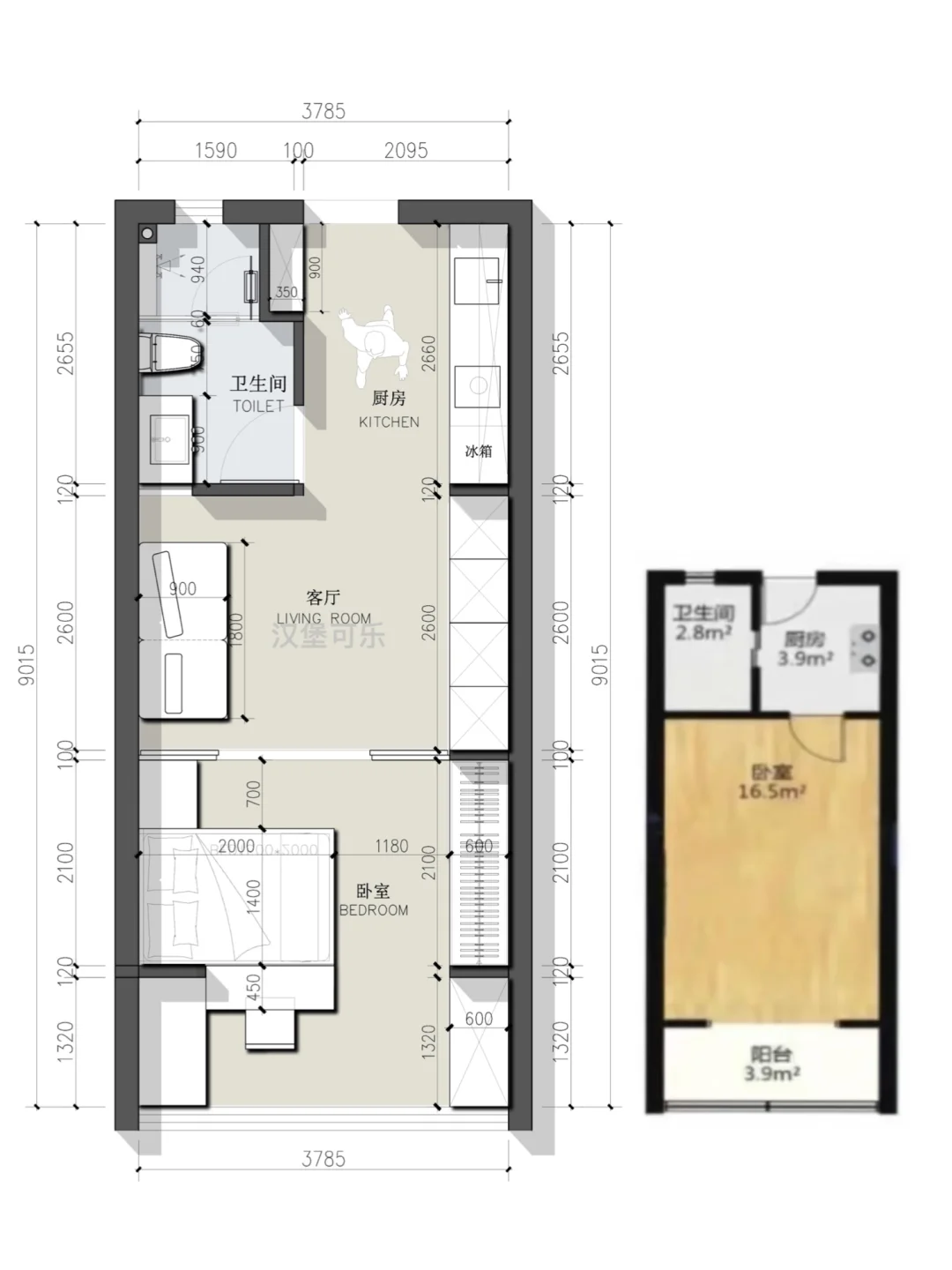 户型优化/小户型一居室平面方案设计